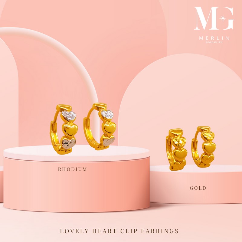 916 Gold Lovely Heart Clip Earrings Singapore Jewellery | Merlin Goldsmith